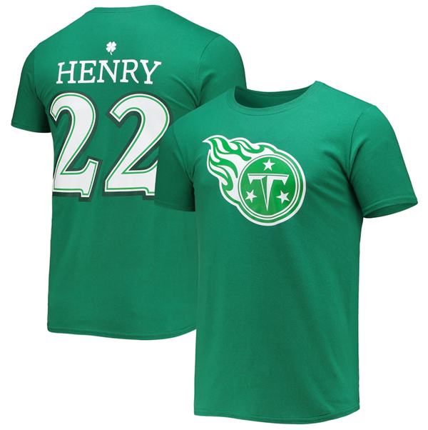 Men's Tennessee Titans #22 Derrick Henry Green St. Patrick's Day Icon Player T-Shirt Men's Tennessee Titans #22 Derrick Henry Green St. Patrick's Day Icon Player T-Shirt